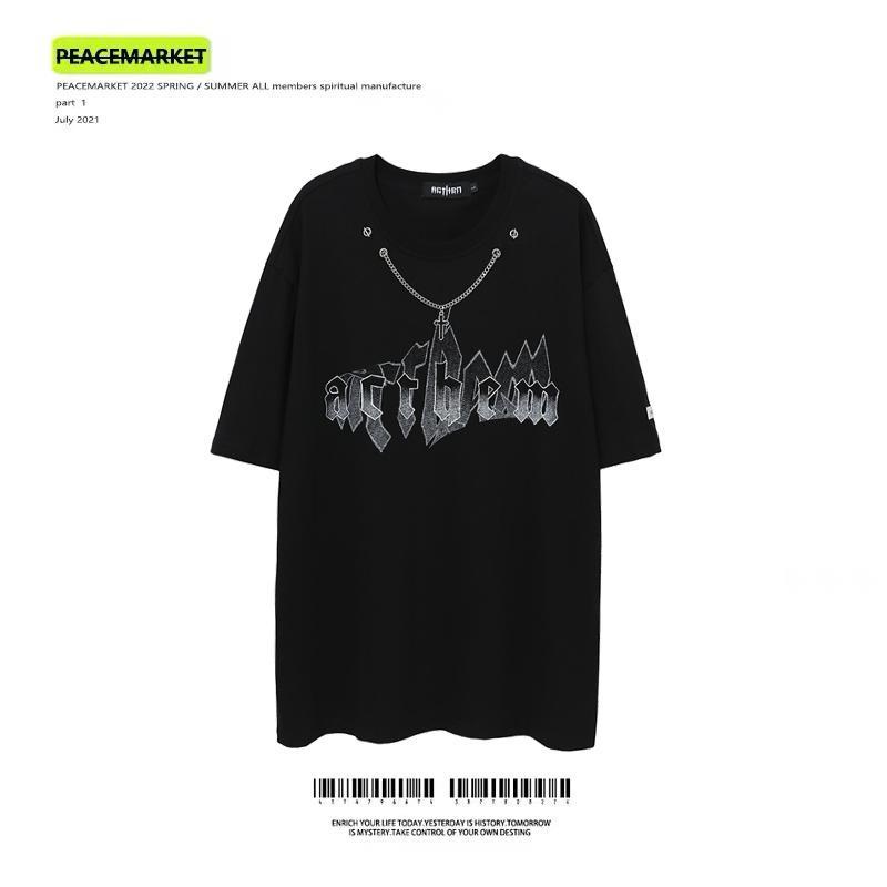 PEACEMARKET dark High Street vintage loose short-sleeved T-shirt men's and women's cross printed half-sleeved clothes eqfk