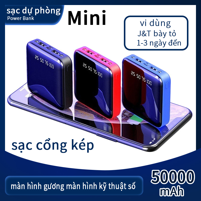 sạc dự phòng 50000mAh Power Bank Màn hình gương Màn hình kỹ thuật số Mẫu mini Sạc cổng USB kép