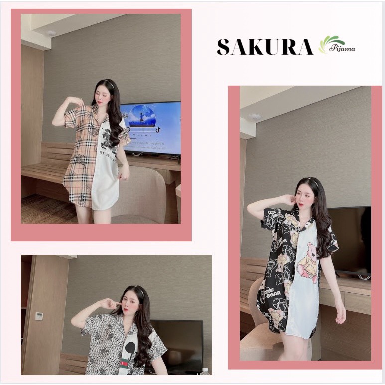 Váy sơ mi suông dáng dài thiết kế xinh đẹp lụa ngủ cao cấp SAKURA DSO