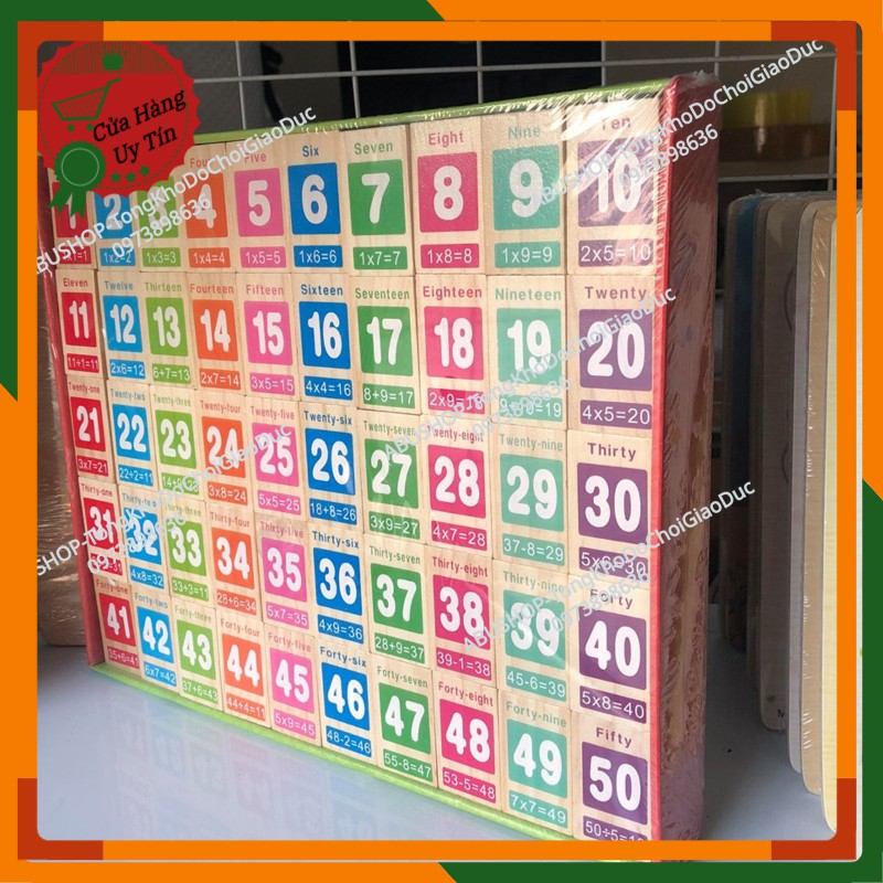 Đồ chơi giáo dục Domino SỐ và CỜ  Đồ chơi trẻ em bộ 100 thanh xếp hình Domino GỖ kèm phiên âm