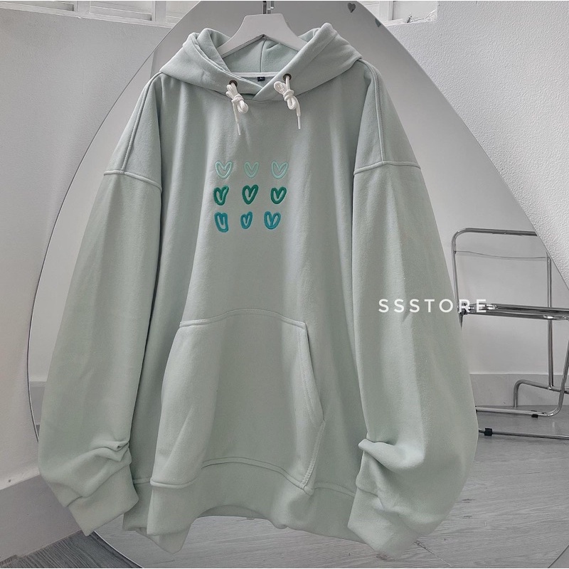 Áo hoodie trái tim màu xanh unisex ảnh thật SSSTore