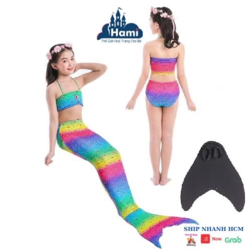 Bộ đồ bơi đuôi nàng tiên cá cho bé gái combo chân vịt nhựa dẻo