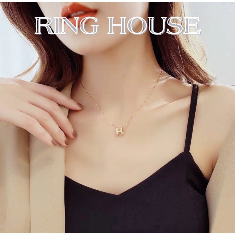 N46 Dây chuyền Titan Không Đen Rỉ Gỉ Chữ H Vàng Gold Dây Xích Đẹp Ring House