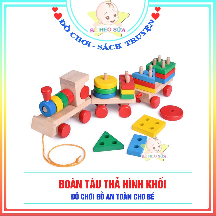 Đoàn tàu thả hình khối - Đoàn tàu gỗ - Đồ chơi gỗ an toàn