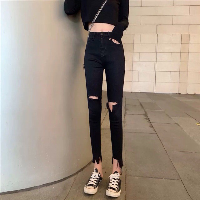 [ ORDER ] Quần Kaki Jeans rách gối đen