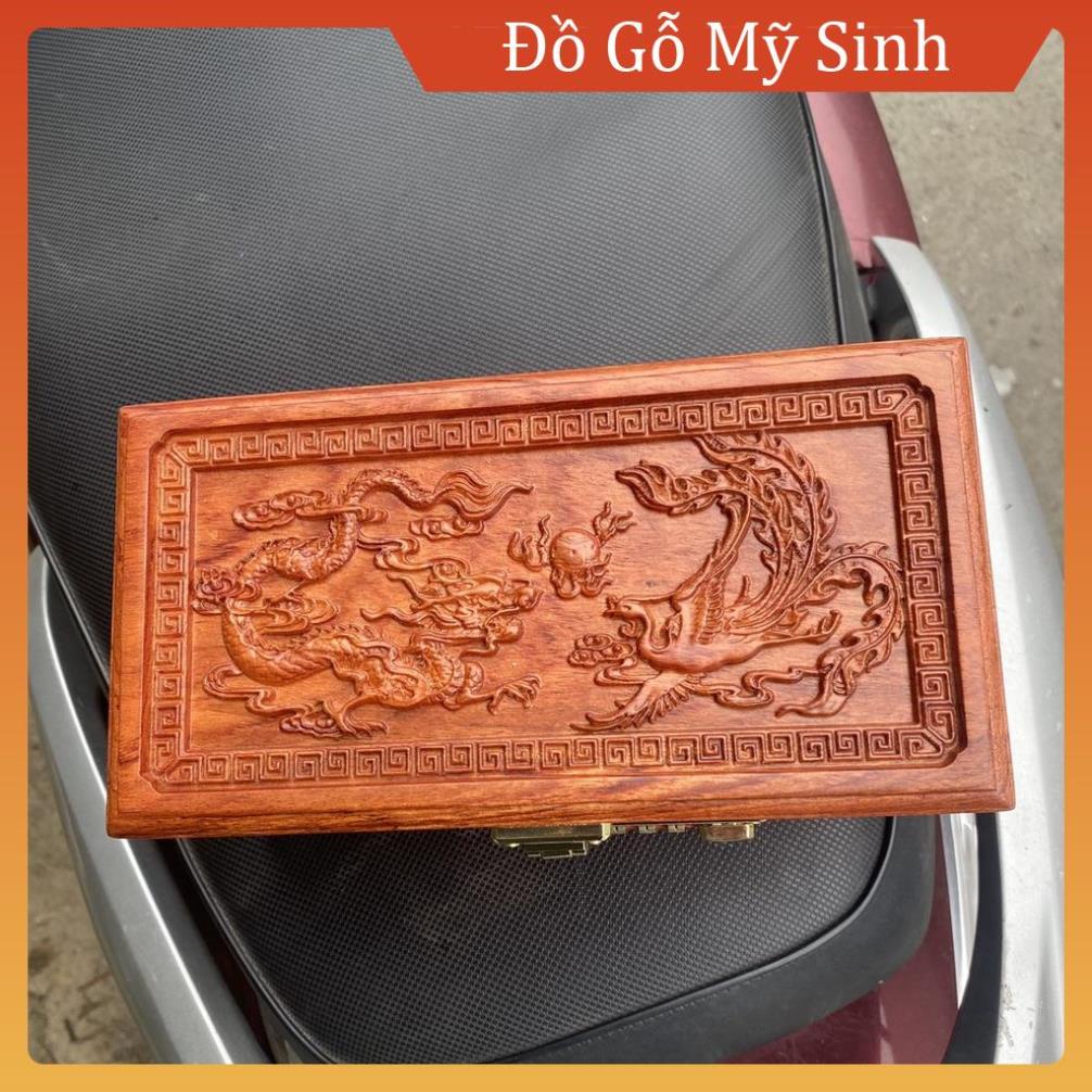 Hộp Tiết Kiệm Trang Sức Con Dấu Tài Liệu long phụng Gỗ Hương, Đồ gỗ mini để bàn phòng ngủ phòng khách