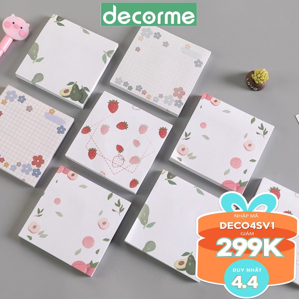 Giấy note giấy nhớ DecorMe giấy ghi chú dễ thương FRUIT 8*8cm tập 80 tờ