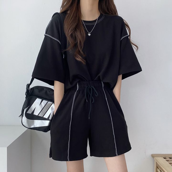 Bộ Đồ 2 Món Áo Thun Dáng Rộng Ngắn Phối Vải Đơn Giản Thời Trang Mùa Hè Dành Cho Bạn Nữ 2022