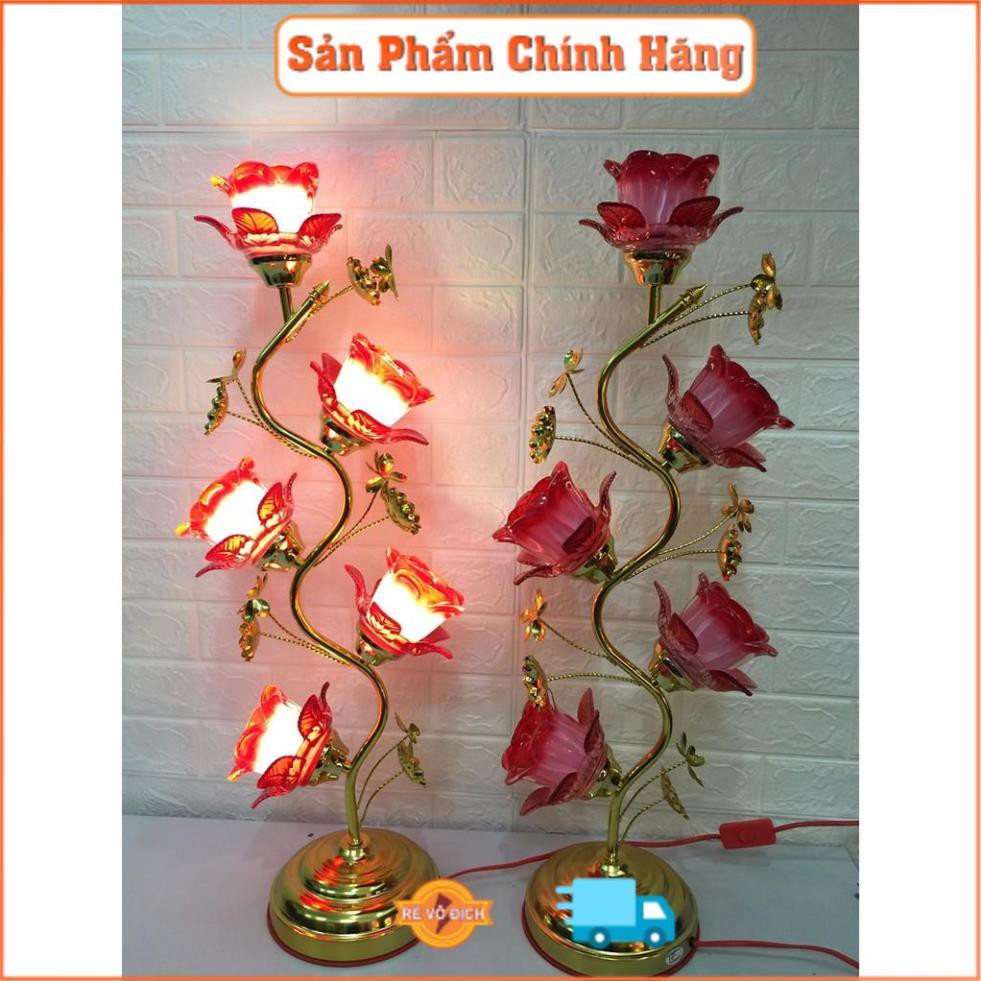 Đèn thờ cúng hoa tu típ, cánh thuỷ tinh bóng led 5 bông tiết kiệm điện ( dành cho bàn thờ cỡ trung hoặc cỡ to)