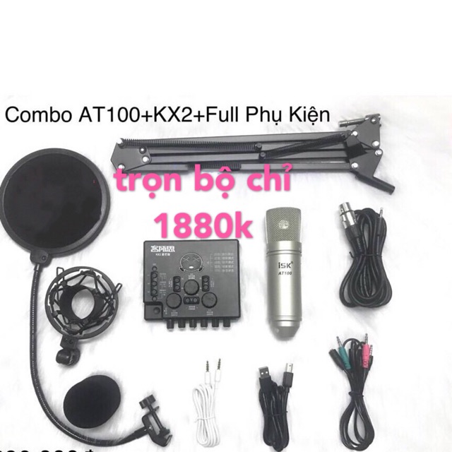 COMBO MICRO THU ÂM ISK AT100 + SOUNDCARD KX2 + FULL PHỤ KIỆN nhu hình