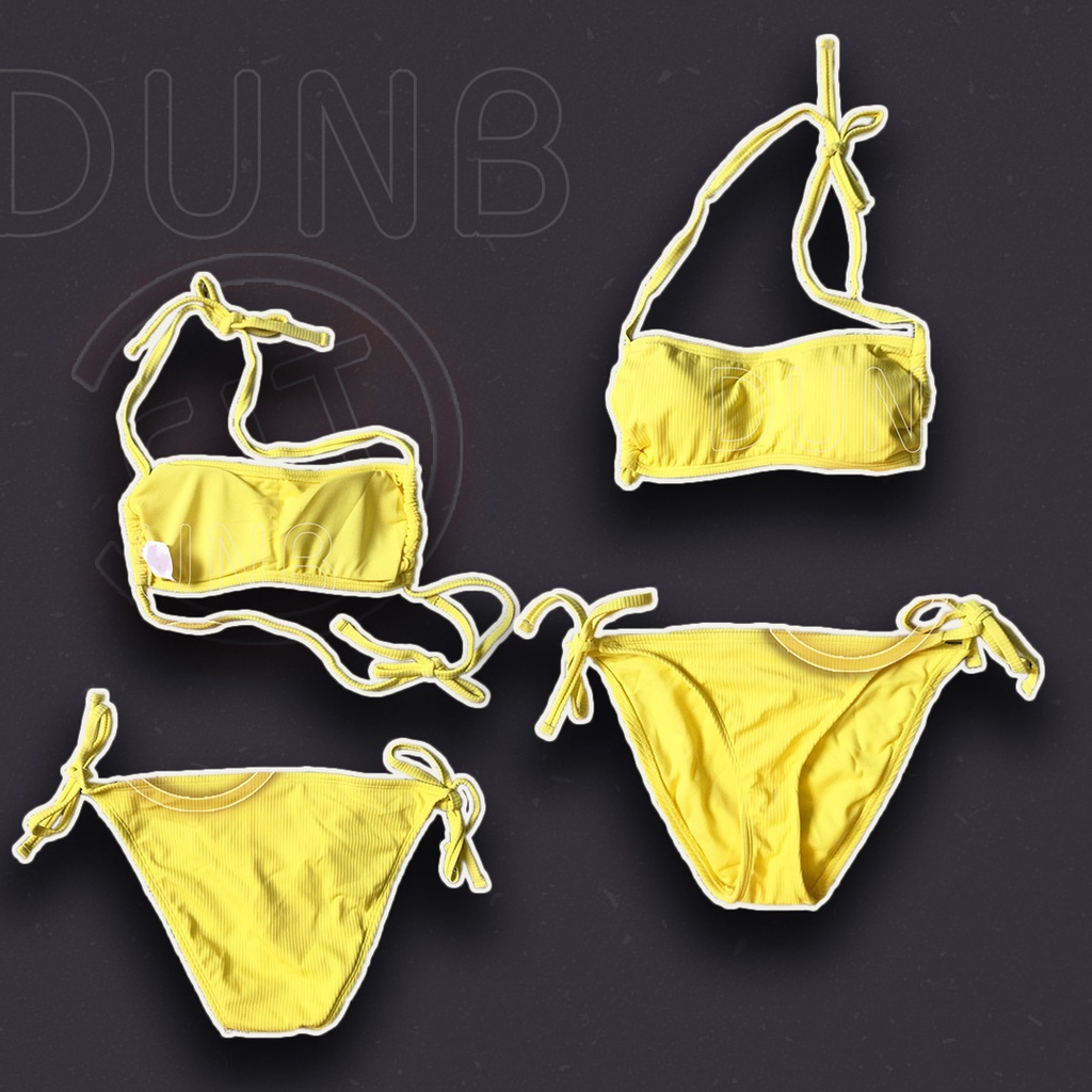 Bikini Đồ Bơi Đi Biển 2 Mảnh vàng chanh áo quây cúp ngực buộc dây hở lưng thun gân khoét hông cao cạp cao sexy quyến rũ