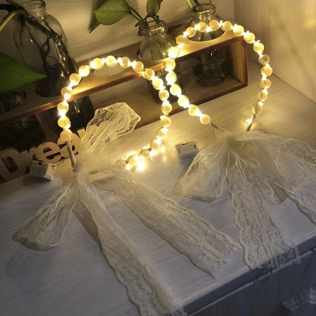 Băng đô có dây ruy băng dài và đèn LED phát sáng độc đáo thời trang dành cho nữ