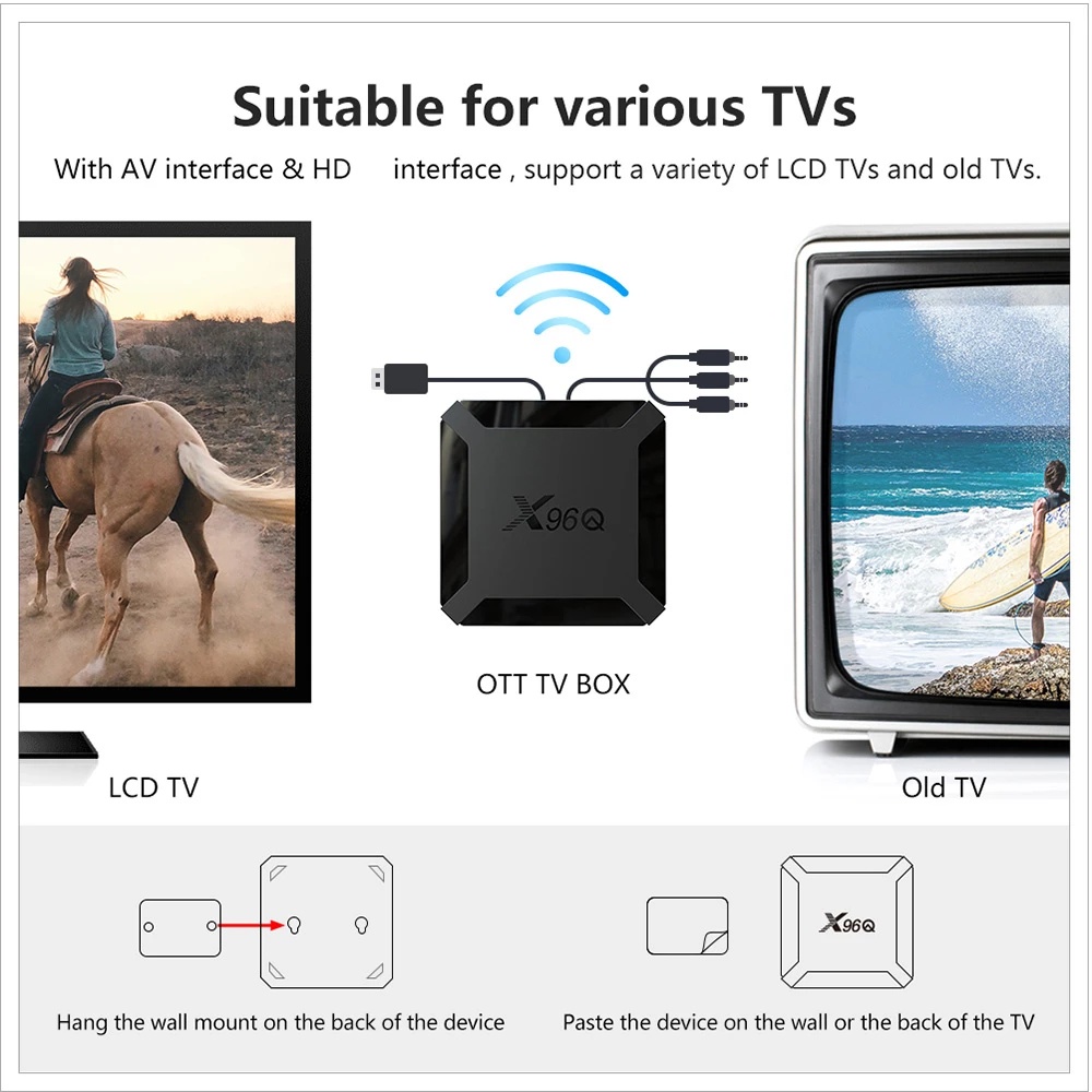 Đầu TV Box X96Q Android 10.0 IPTV X96Q 2G 16G / Smart IP ChấT LượNg Cao KèM Phụ KiệN