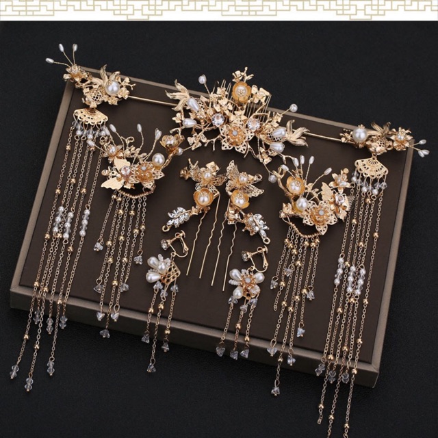 Set trang sức trâm cài tóc cổ phong hoa nhiều món