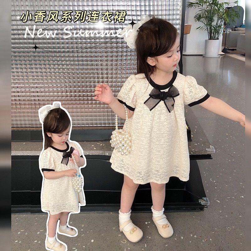 Đầm Ren Màu Sắc Trơn Thời Trang Mùa Hè Hàn Quốc Cho Bé Gái