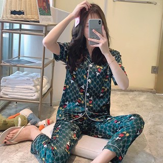 Đồ Bộ Pijama Lụa Quần Dài Tay Ngắn + GG Đối Xứng