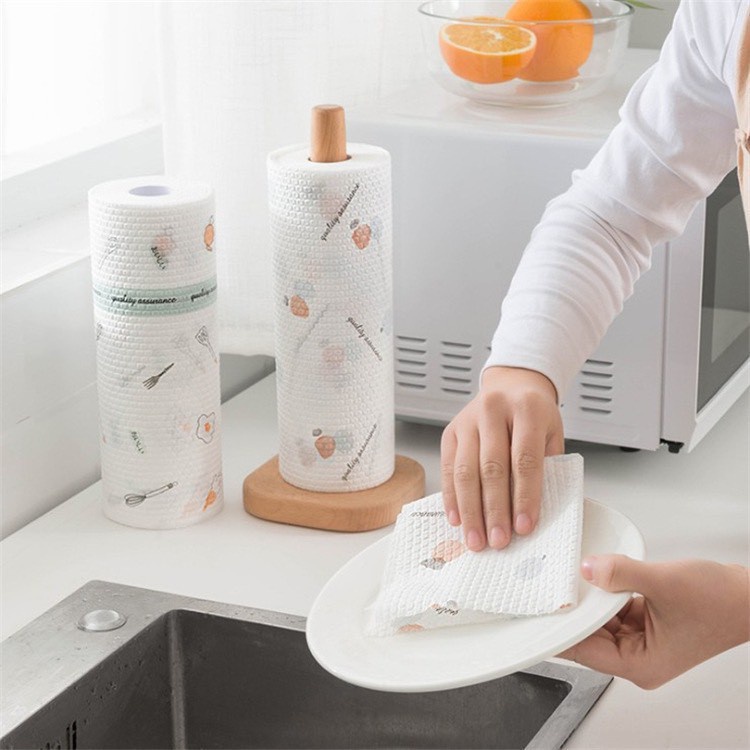 GIẢM 50%-Cuộn giấy lau đa năng bằng khăn lau bếp vải in hình không dệt-Khăn giấy lau nhà bếp có thể tái sử dụng (50 Tờ)