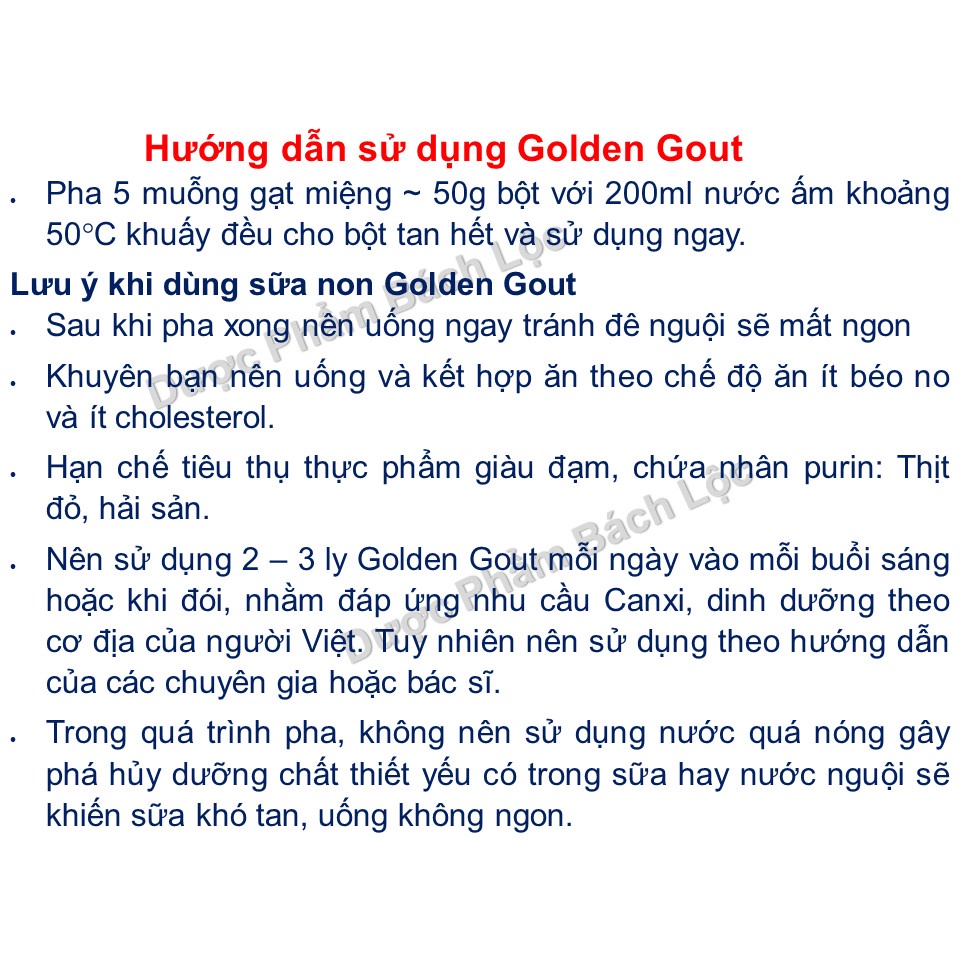 Sữa Cho người bệnh Gout,Dr Goldent Gout cung cấp dinh dưỡng nhằm ngăn ngừa các biến chứng của bệnh Gout, giảm đau
