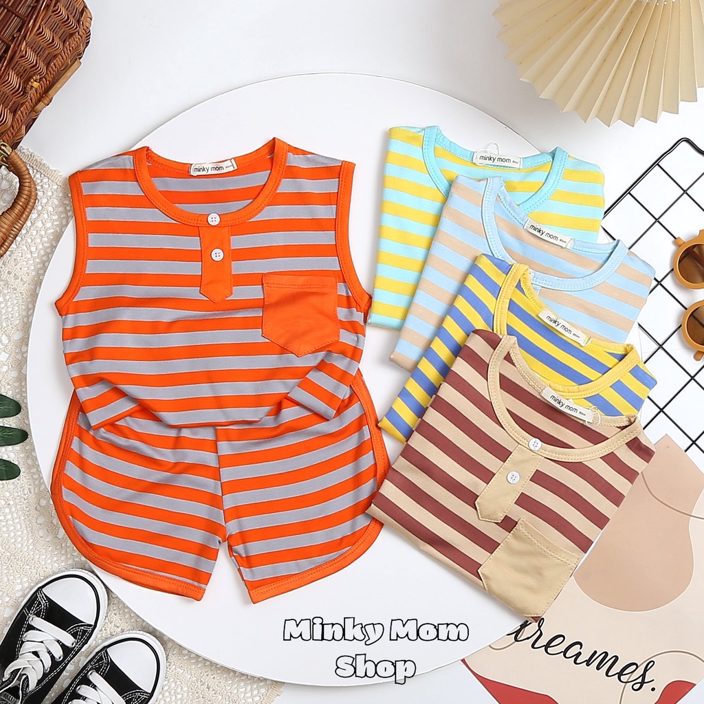 [Bé 7-29kg] Bộ ba lỗ thun sọc dệt Minky Mom mềm mịn mát cho bé trai bé gái [HÀNG CHUẨN]