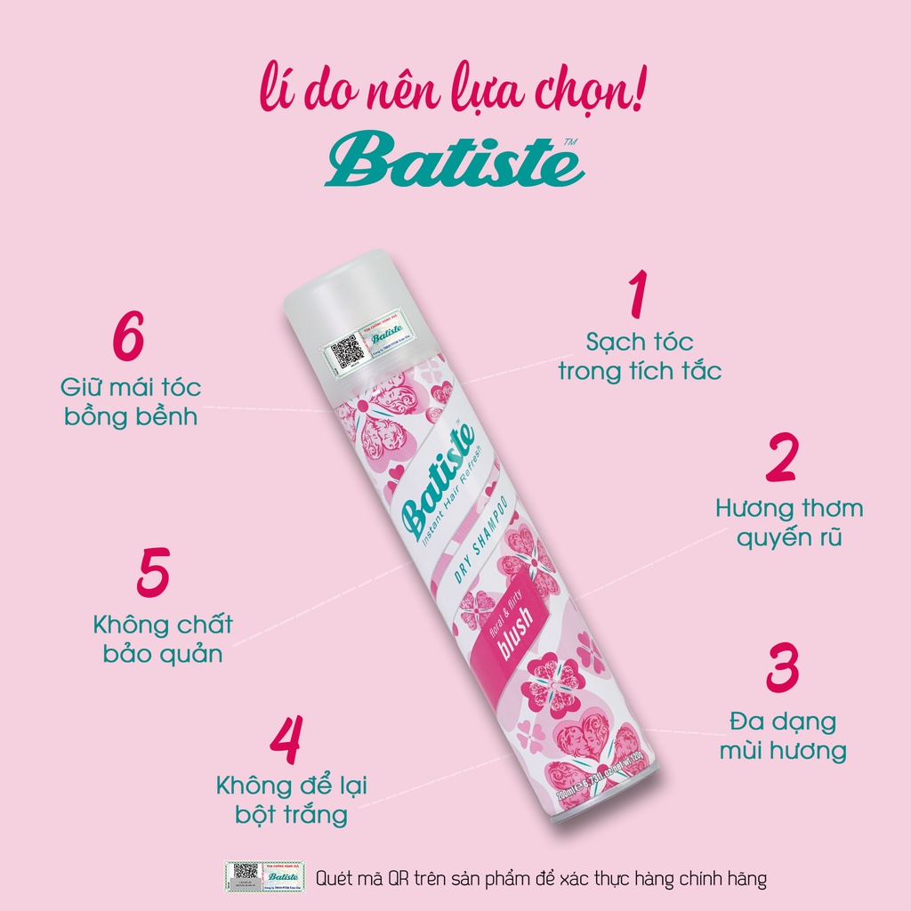 [MINI SIZE] 4 Loại Dầu Gội Khô Batiste Dạng Xịt Hết Ngứa, Bết Dính Giúp Tóc Bồng Bềnh Mượt Mà 50ml - Violetpham