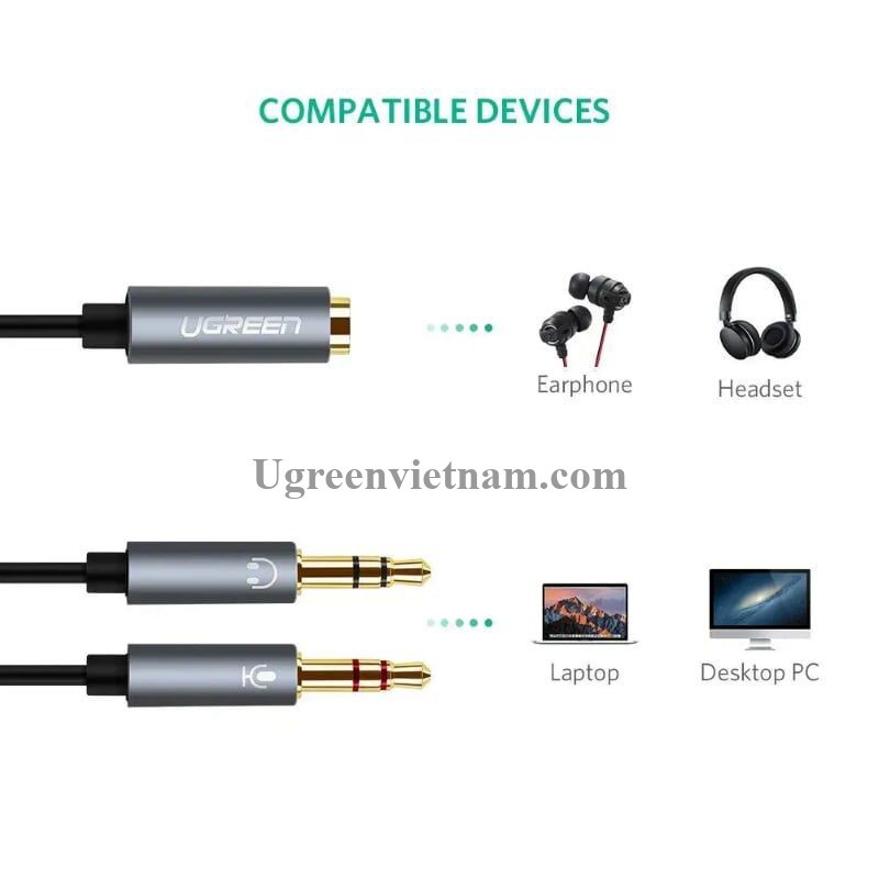 Cáp Gộp Audio 3,5mm Âm Ra 2 Đầu 3,5mm 1 Mic 1 Loa UGREEN 20899 - Hàng CHính Hãng
