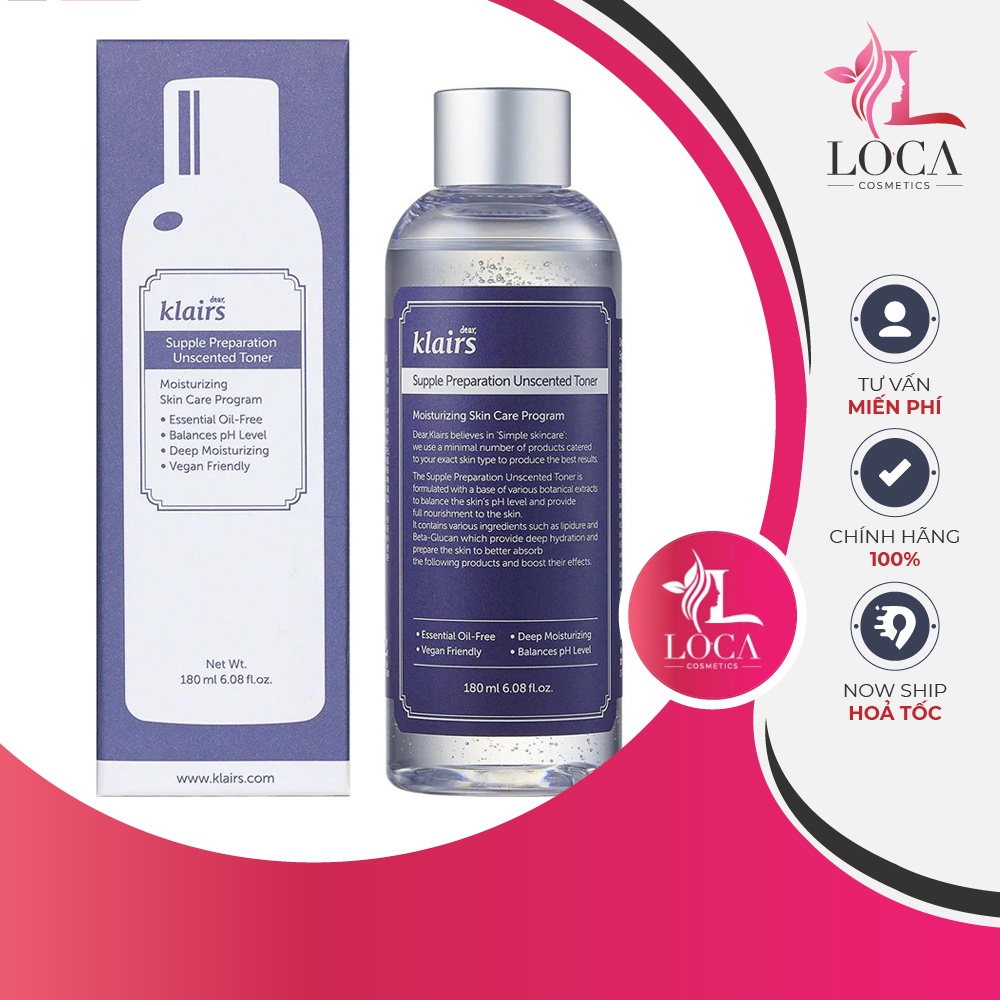Nước Hoa Hồng Không Mùi Dành Cho Da Nhạy Cảm Klairs Supple Preparation Unscented Toner 180ml