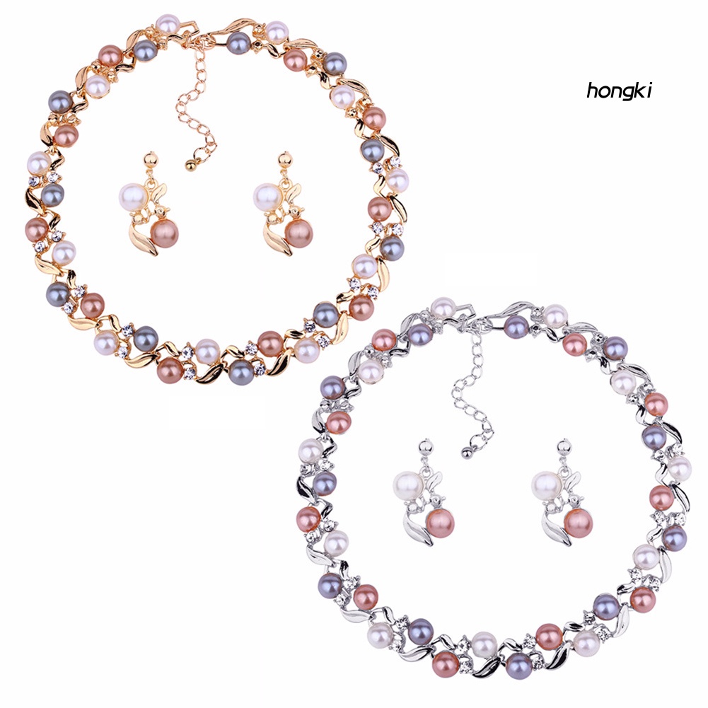 Bộ Vòng cổ + Bông Tai Đính Ngọc Trai Giả Sang Trọng Thời Trang Dự Tiệc Cho Nữ