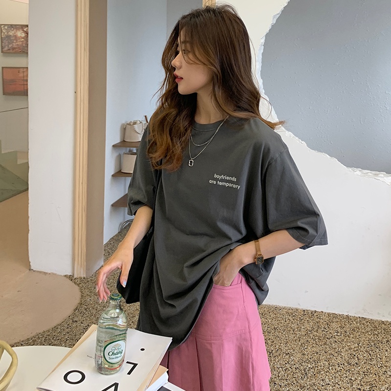 SUXI Áo Thun Tay Ngắn Dáng Rộng Màu Sắc Đơn Giản Thời Trang Mùa Hè Cho Nữ