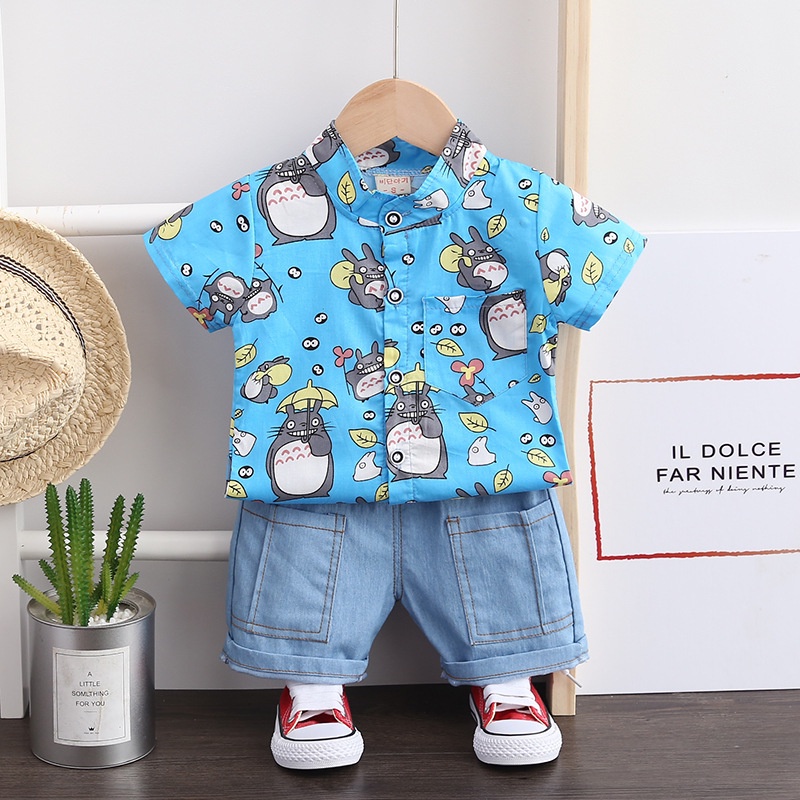 Quần Áo Be Trai Sành Điệu Zata Kids Mùa Hè Trẻ Em Bé Trai Tay Ngắn In Totoro Áo Sơ Mi Hình Hoạt Hình Dễ Thương