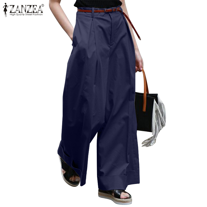 Quần Dài ZANZEA Ống Rộng Màu Trơn Phong Cách Vintage Cho Nữ