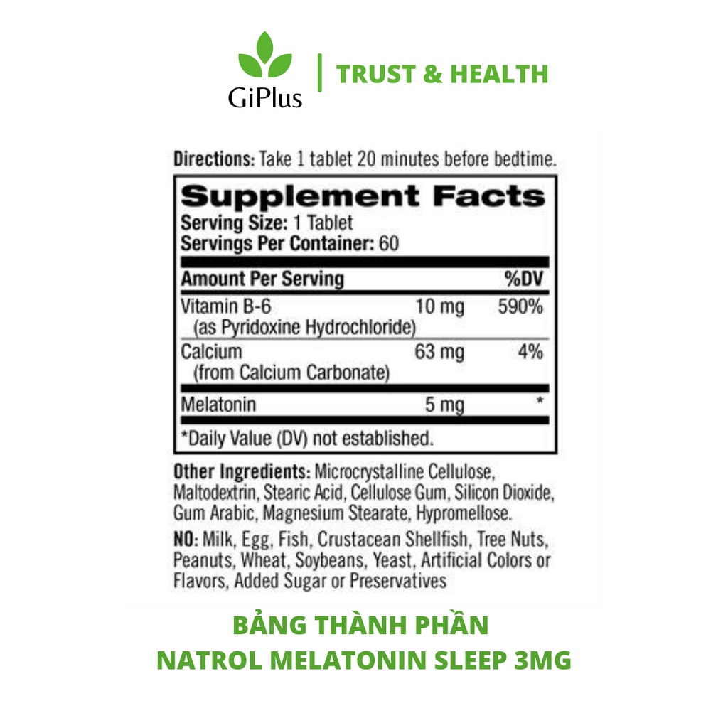 Viên Uống Hỗ Trợ Giấc Ngủ Ngon Natrol Melatonin Sleep Hàm Lượng 5mg (60 viên/Lọ)