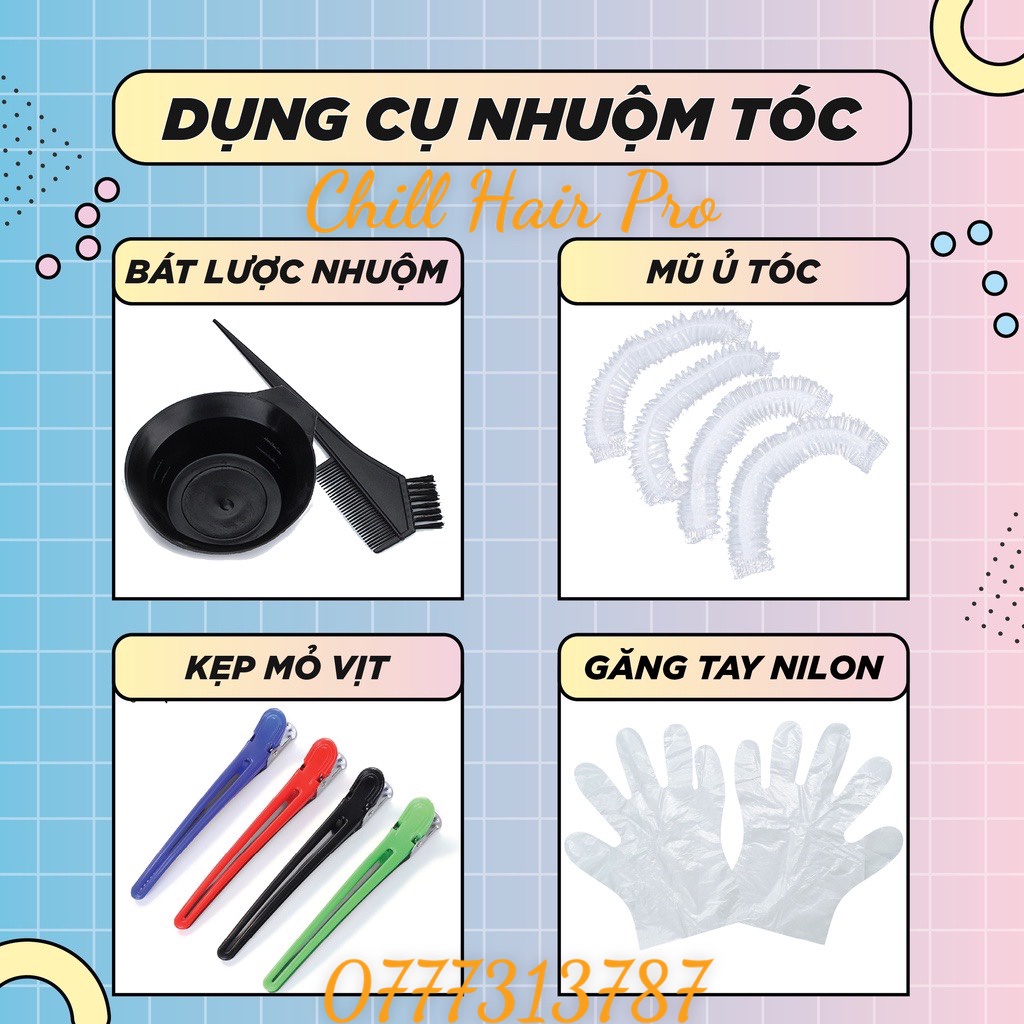 DỤNG CỤ NHUỘM TÓC CAO CẤP BÁT NHUỘM & LƯỢC NHUỘM KEP TOC GANG TAY CHILL HAIR PRO
