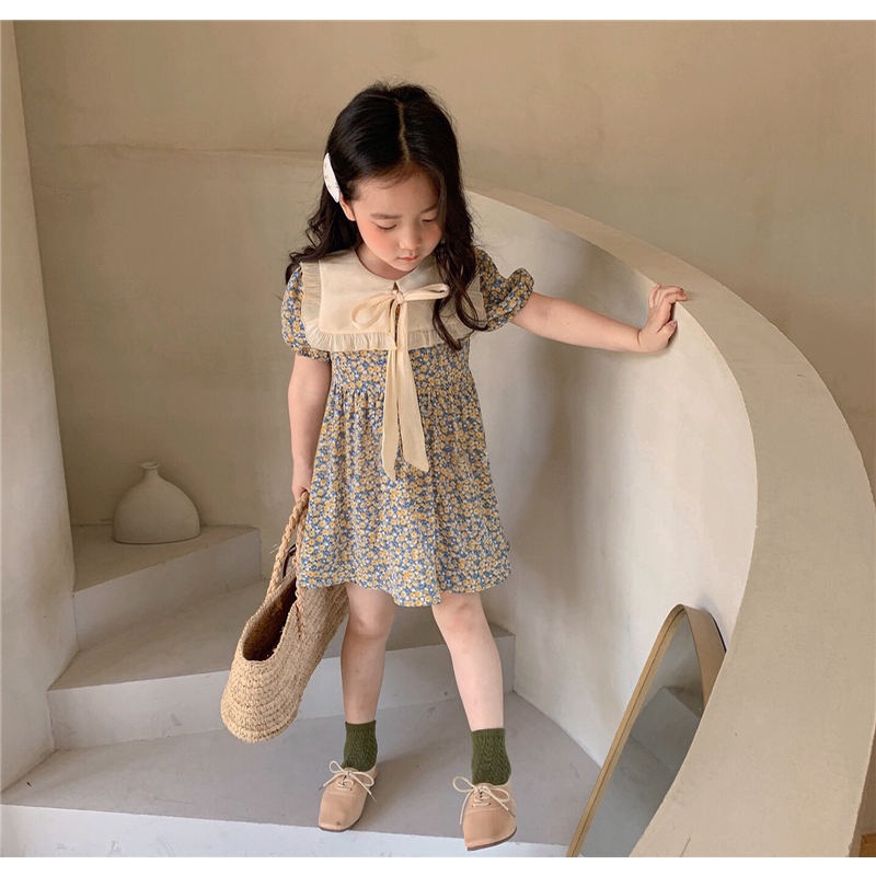 Đầm Công Chúa Tay Ngắn In Hoa Dễ Thương Thời Trang Mùa Hè Cho Bé Gái