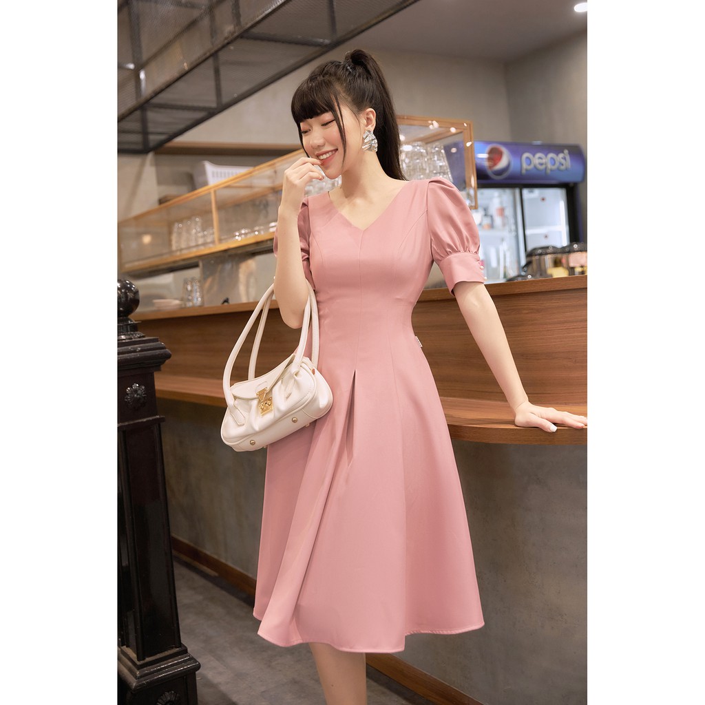 Đầm xòe ngắn tay cổ V tay bồng 20 AGAIN DEW0992 | BigBuy360 - bigbuy360.vn