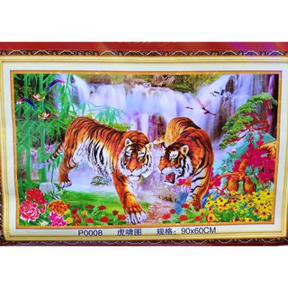 Tranh thêu chữ thập 2 con hổ P0008