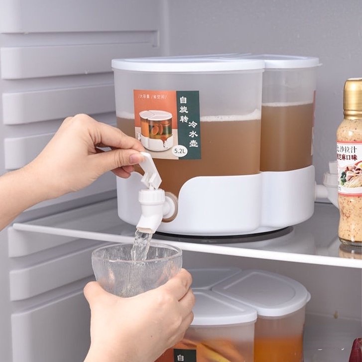 【Hàng Có Sẵn】Khay Đựng Nước Nóng/Lạnh Tủ Lạnh Ba Ngăn Sức Chứa Lớn Có Thể Xoay 5.2L Cho Tủ Lạnh