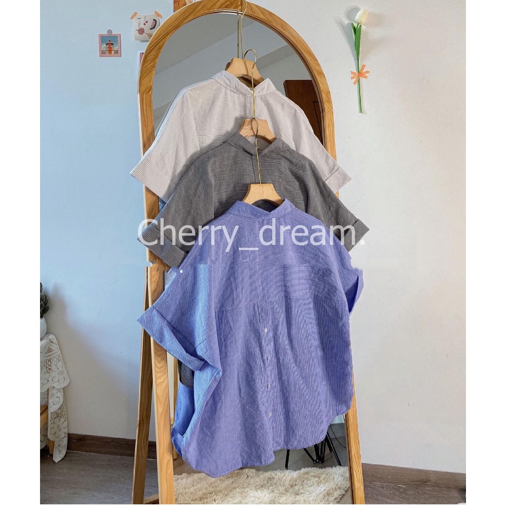 Áo sơ mi nữ form rộng kẻ ngắn tay có cài cúc trước và sau dáng ulzzang vintage hàn quốc