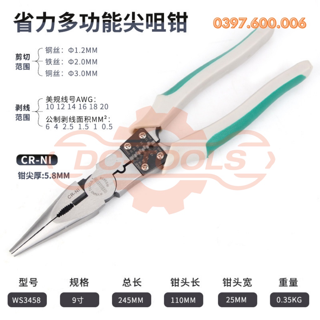 BỘ 3 LOẠI KÌM ĐA NĂNG 8&quot;200mm WS3457 WS3459 WS3458 WYNN'S DC-TOOLS