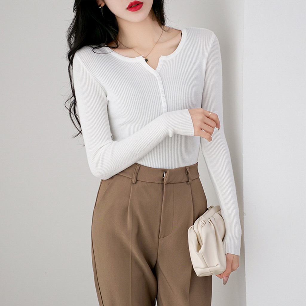 Áo len nữ hàn quốc vải len tăm form ôm dáng freesize 62kg hàng Quảng Châu KC-1