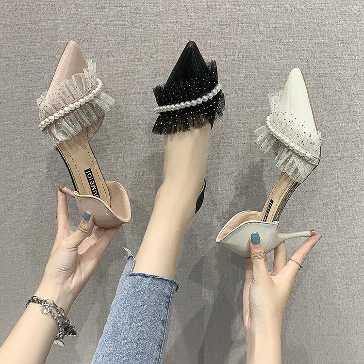 Giày Cao Gót Mũi Nhọn Phối Nơ Ngọc Trai Thiết Kế Tuyệt Đẹp Thời Trang Mùa Hè Hàng Mới 2021 Dành Cho Bạn Nữ