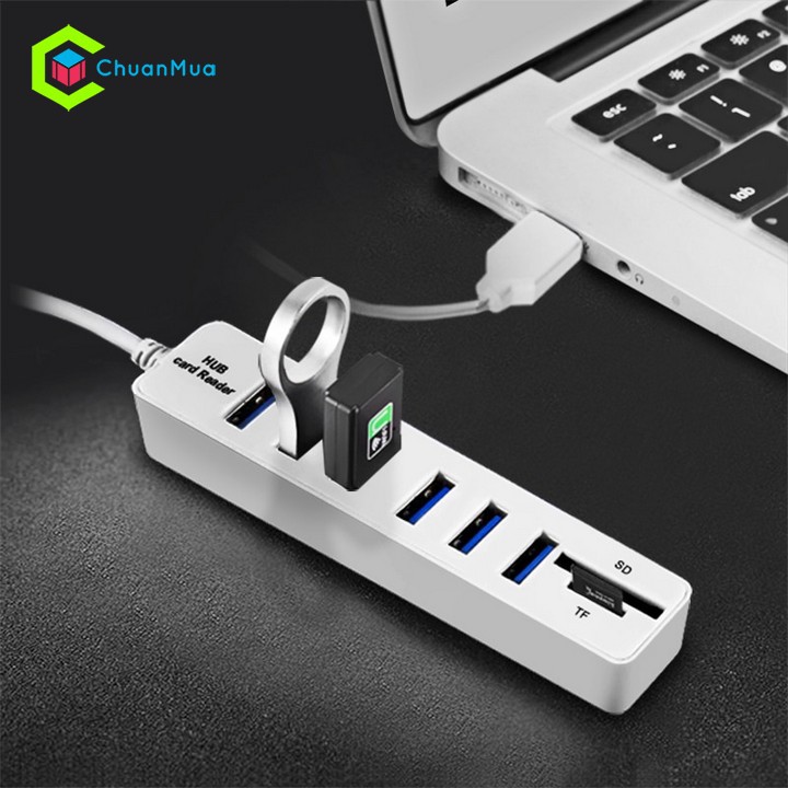 Bộ chia 3 cổng USB 2.0 tích hợp đầu đọc thẻ nhớ 2 trong 1 chuyên dụng cho Laptop/PC