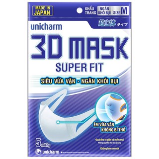 Khẩu trang Unicharm 3D mask super fit size M gói 5 cái