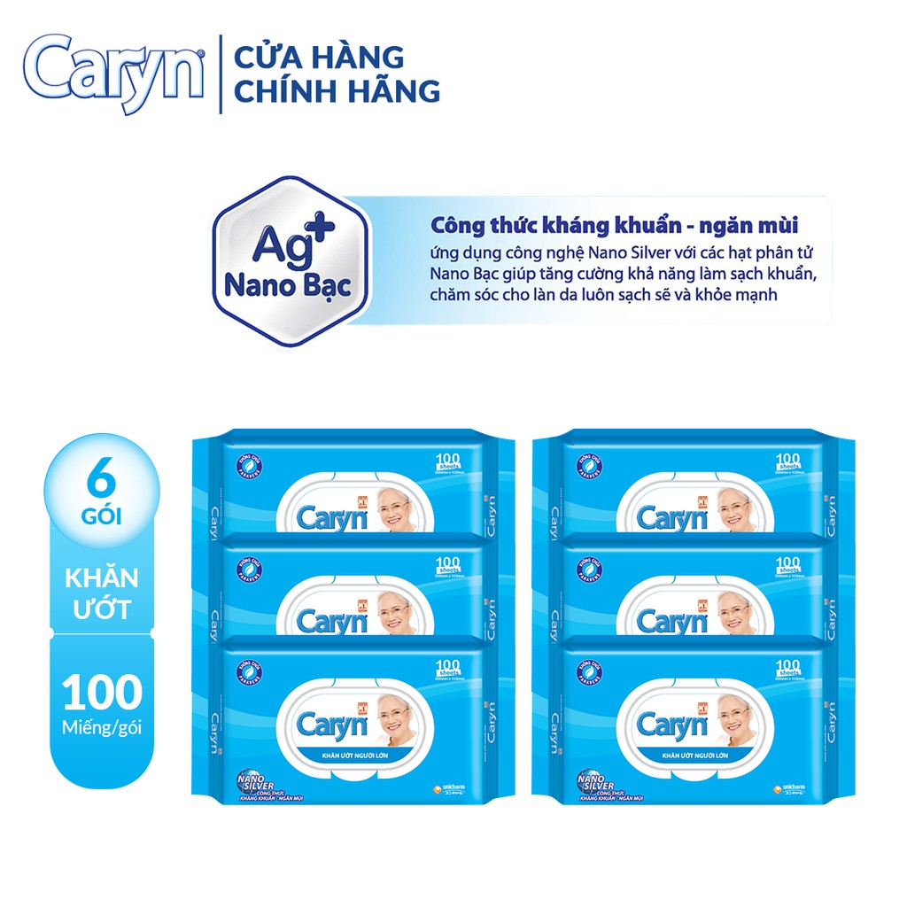 Khăn ướt Caryn 100 miếng/gói, Giấy ướt người lớn kháng khuẩn ngăn mùi công thức Nhật Bản