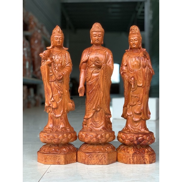 Bộ Tam Thánh Phật đứng gỗ hương cao 40-50 giá rẻ