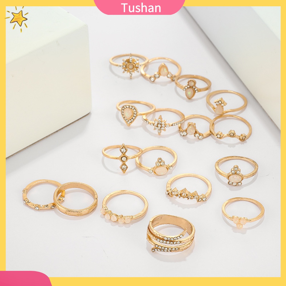 Set 17 Nhẫn Đeo Tay Đính Đá Phong Cách Bohemian Thời Trang Cho Nữ