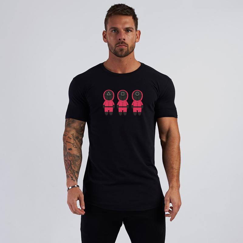 Áo thun cotton cỡ lớn XXL in hình trò chơi con mực cho nam tập gym thể hình