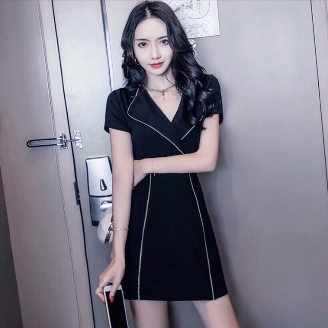 Đầm sơ mi đen viền trắng (kèm hình thật) | BigBuy360 - bigbuy360.vn