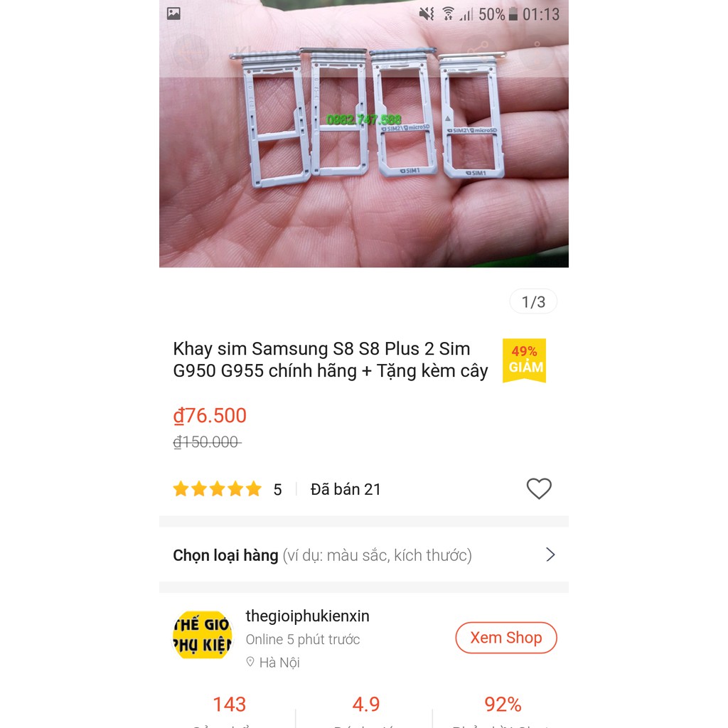 Khay sim Samsung S8 G950 | Galaxy S8+ 2 Sim G955 chính hãng + Tặng kèm cây Chọc sim chính hãng