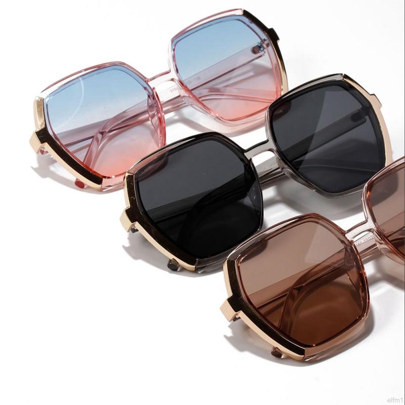 Korean Fashion Wild Trend Polygonal Big Frame Semi-metallic Color Sunglasses