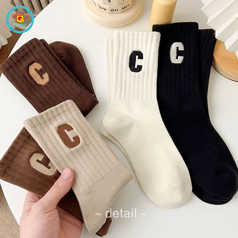 Đôi vớ IQ Angel cotton nguyên chất dày dặn cổ vừa và dài vừa in chữ phong cách Hàn Quốc cho bé trai và gái